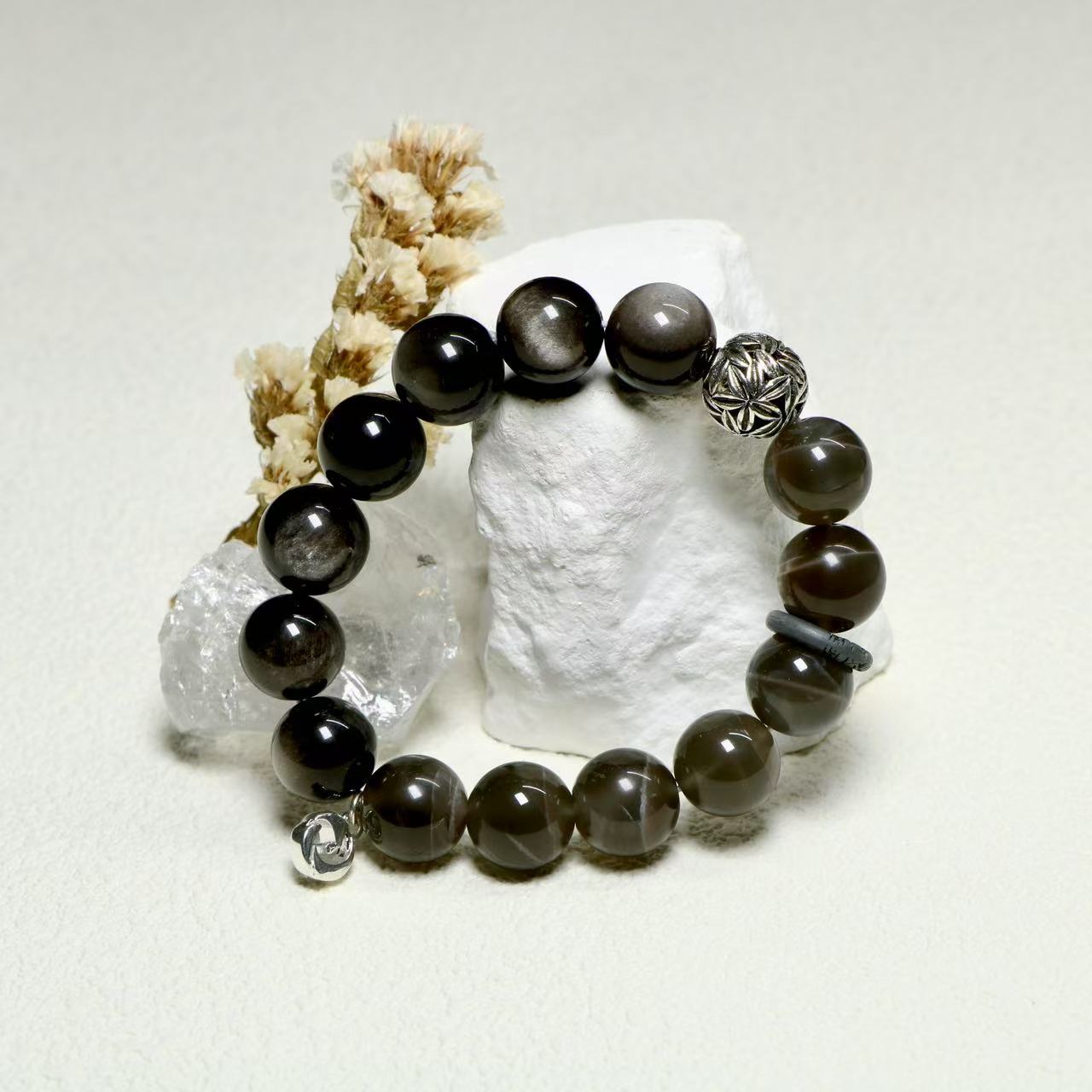 Silver Obsidian and Moonstone Energy Bracelet