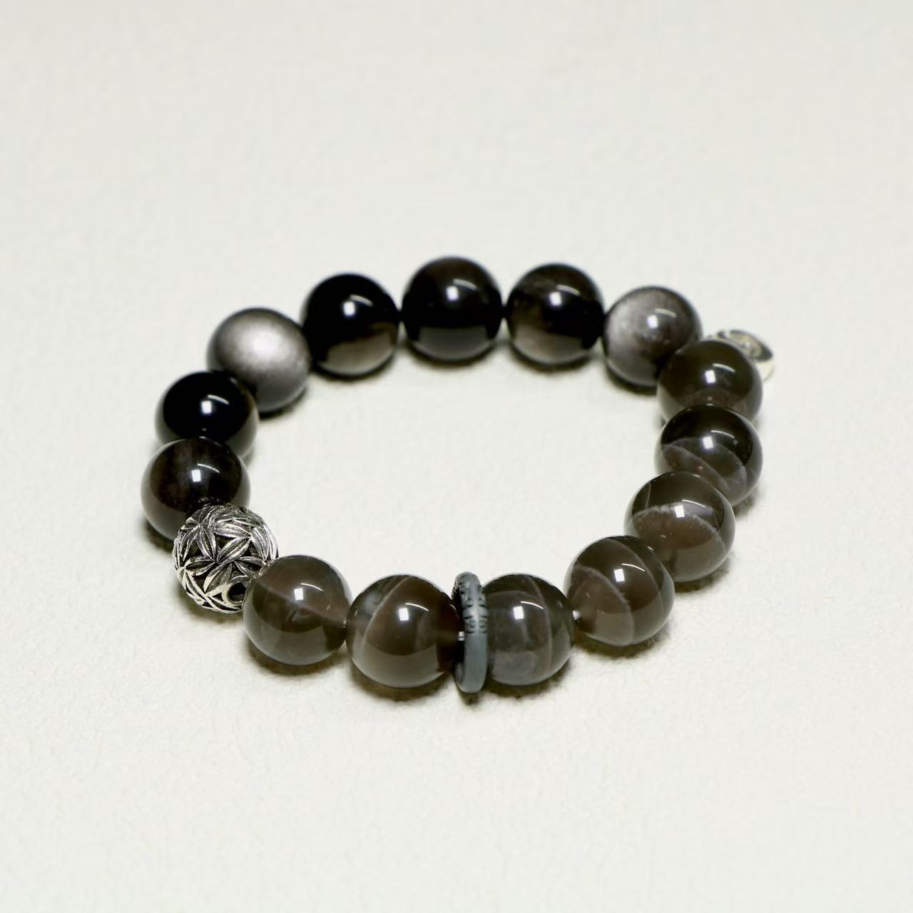 Silver Obsidian and Moonstone Energy Bracelet