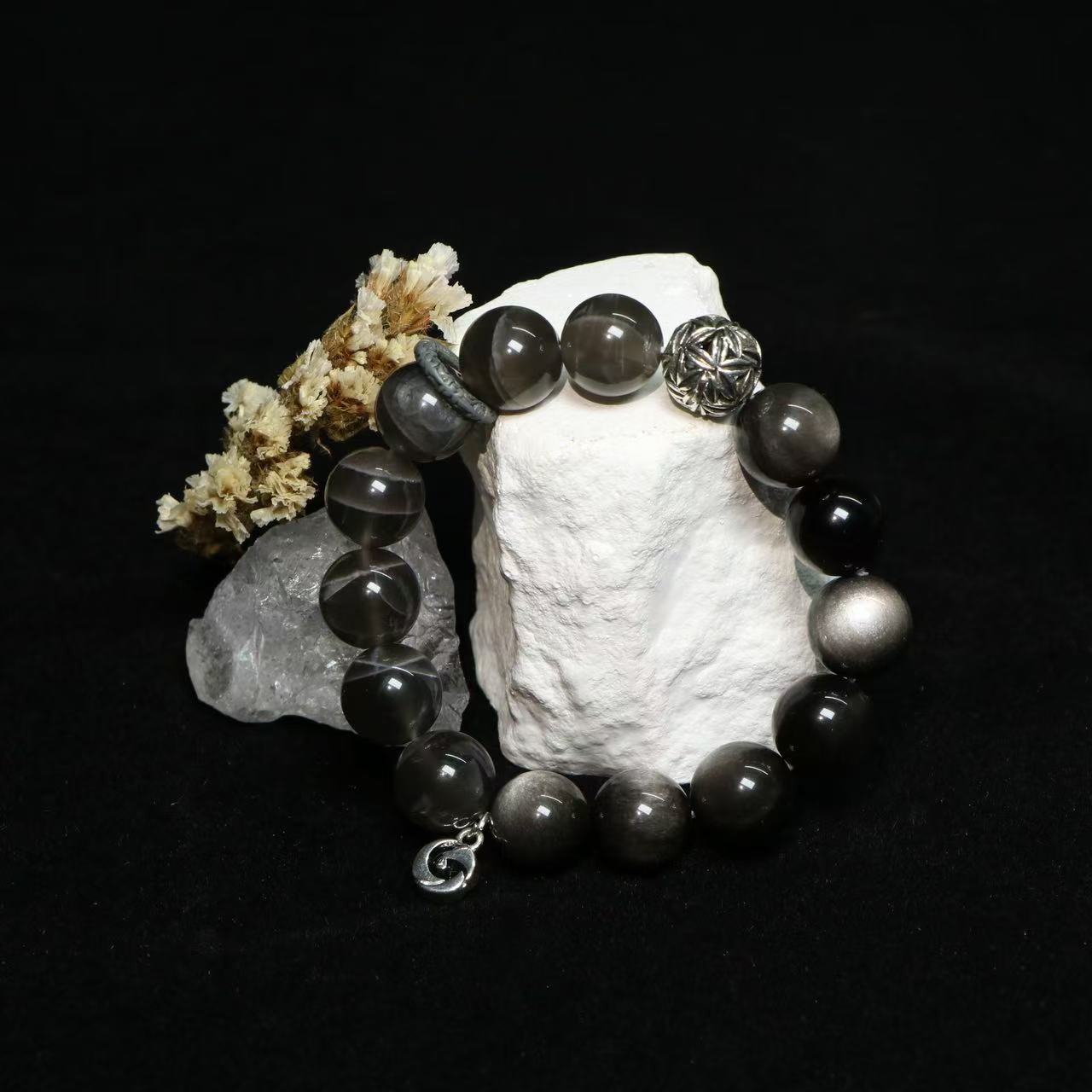 Silver Obsidian and Moonstone Energy Bracelet