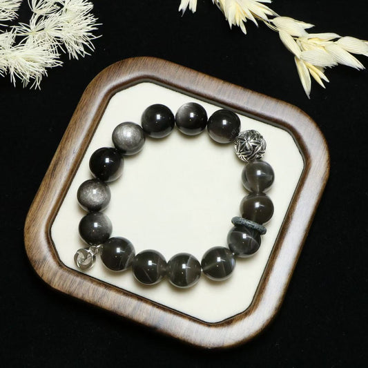 Silver Obsidian and Moonstone Energy Bracelet