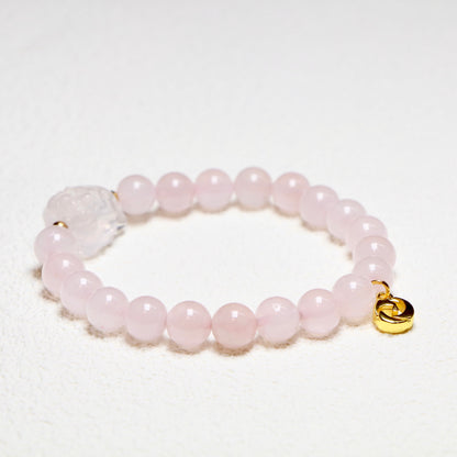 For Love：Pink Crystal and Silver Obsidian Bracelet Set