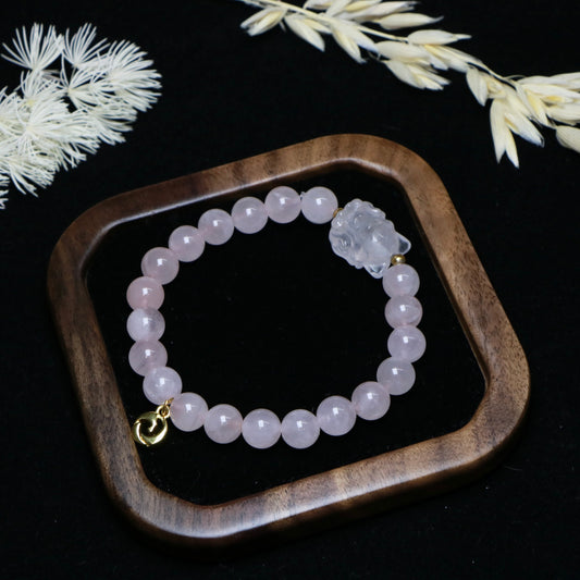 For Love：Pink Crystal and Silver Obsidian Bracelet Set