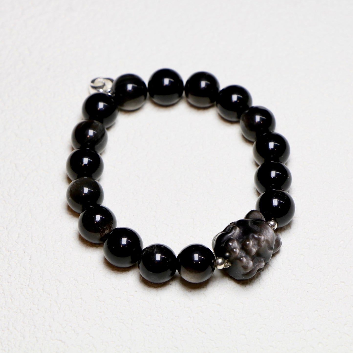 For Love：Pink Crystal and Silver Obsidian Bracelet Set