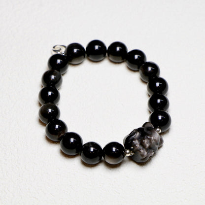 For Love：Pink Crystal and Silver Obsidian Bracelet Set