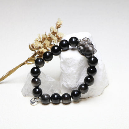 For Love：Pink Crystal and Silver Obsidian Bracelet Set