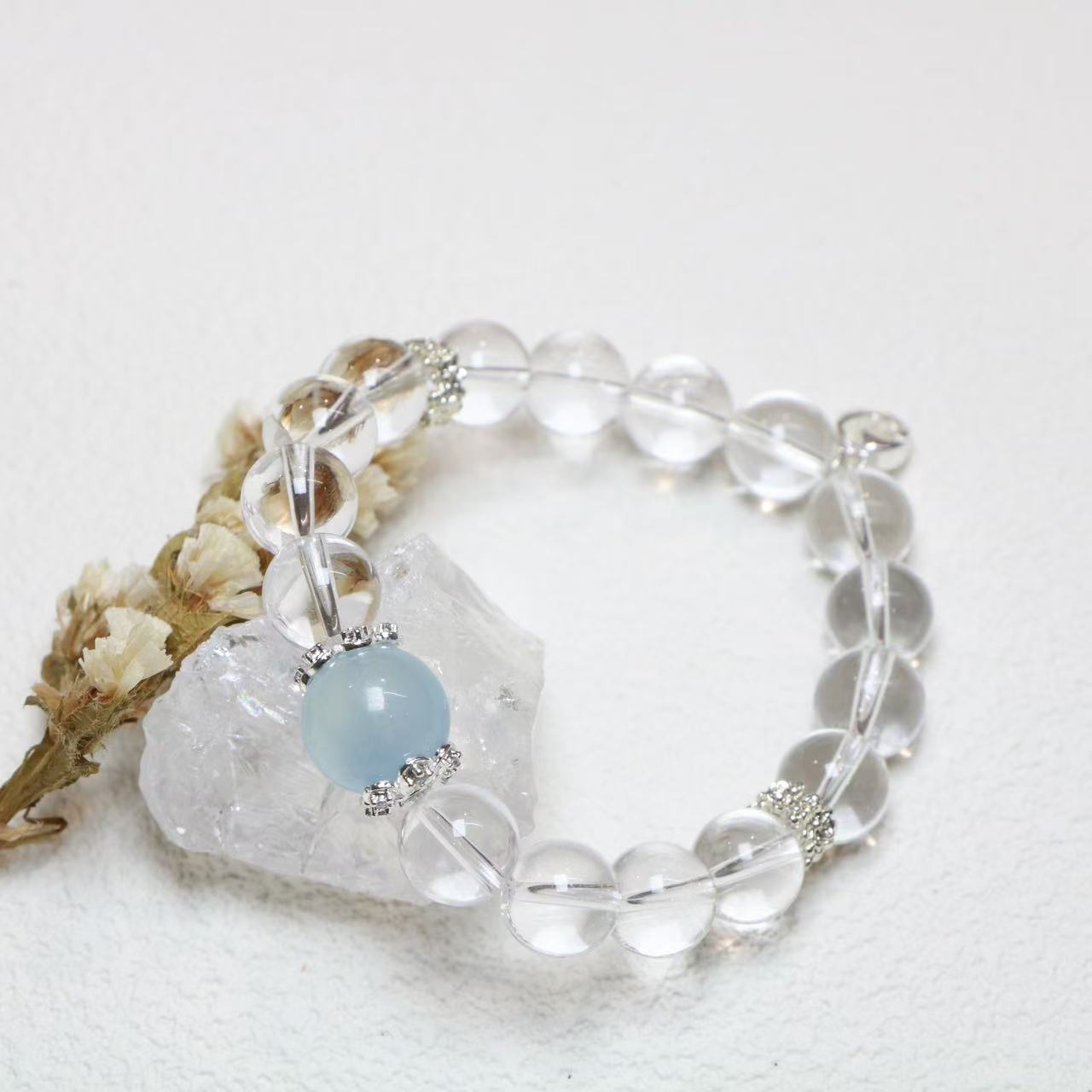 Aquamarine and White Crystal Energy Bracelet